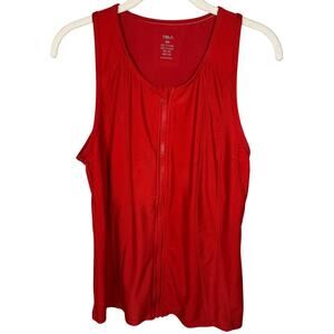 TSLA Front Zipper Front Closure Hidden Cami Red Scoop Neck Top Women's XL